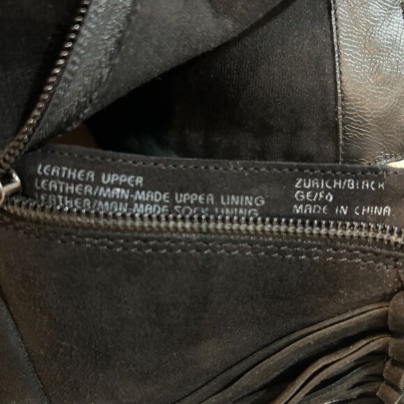 Earthies Zurich Black Suede Leather Booties Fringed Western - Women's Size 9 - Picture 9 of 9